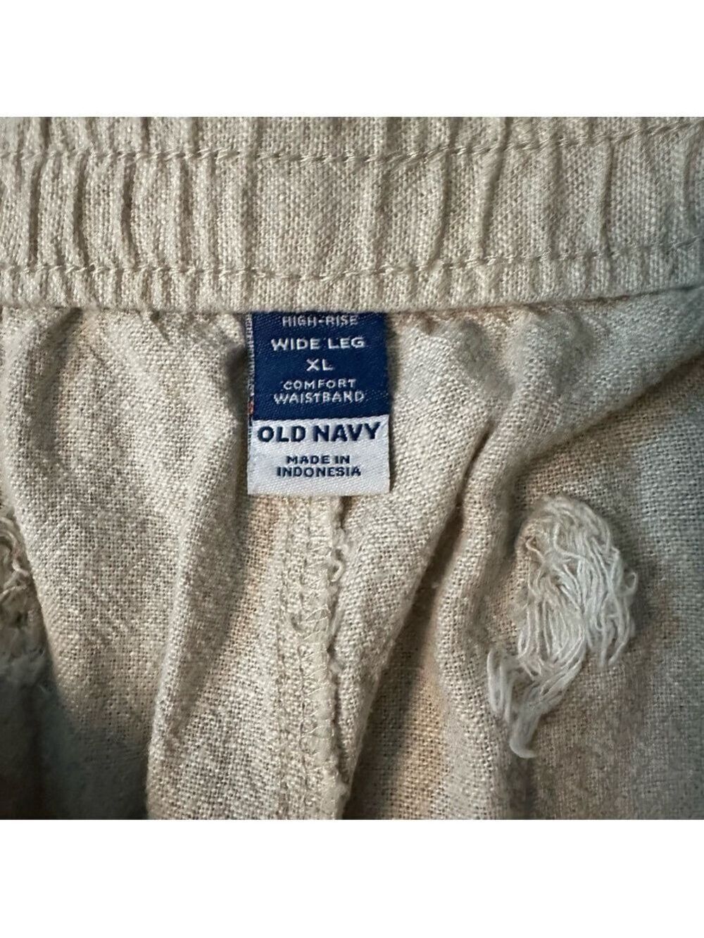 Old Navy High Rise Linen Blend Wide Leg Casual Comfort Waistband Pant Tan Sz XL - Picture 3 of 8